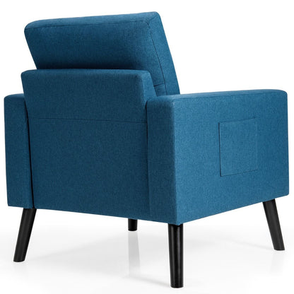 Fauteuil De Salon 1 Personne Avec Profondeur D'Assise 53Cm Canapé 1 Place Avec Pieds Bois D’Hévéa Pour Chambre Salon Bureau 81*67*86Cm Bleu/Beige/Gris