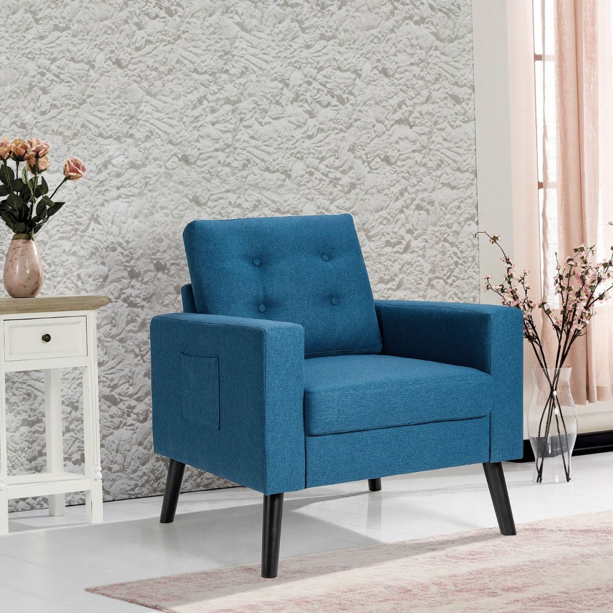 Fauteuil De Salon 1 Personne Avec Profondeur D'Assise 53Cm Canapé 1 Place Avec Pieds Bois D’Hévéa Pour Chambre Salon Bureau 81*67*86Cm Bleu/Beige/Gris