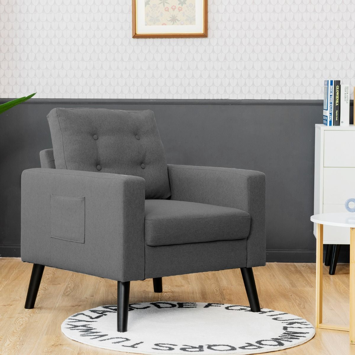 Fauteuil De Salon 1 Personne Avec Profondeur D'Assise 53Cm Canapé 1 Place Avec Pieds Bois D’Hévéa Pour Chambre Salon Bureau 81*67*86Cm Bleu/Beige/Gris