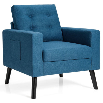 Fauteuil De Salon 1 Personne Avec Profondeur D'Assise 53Cm Canapé 1 Place Avec Pieds Bois D’Hévéa Pour Chambre Salon Bureau 81*67*86Cm Bleu/Beige/Gris