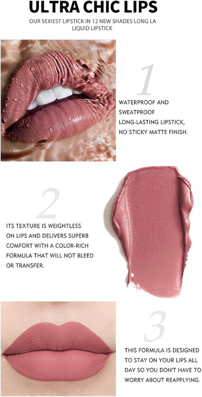 6 Couleurs Set Rouge À Lèvres Liquide Mat, Mat Rouge À Lèvres Nude Ensemble Velouté Longue Durée Antiadhésif Tasse, Cadeau De Rouge À Lèvres (02)